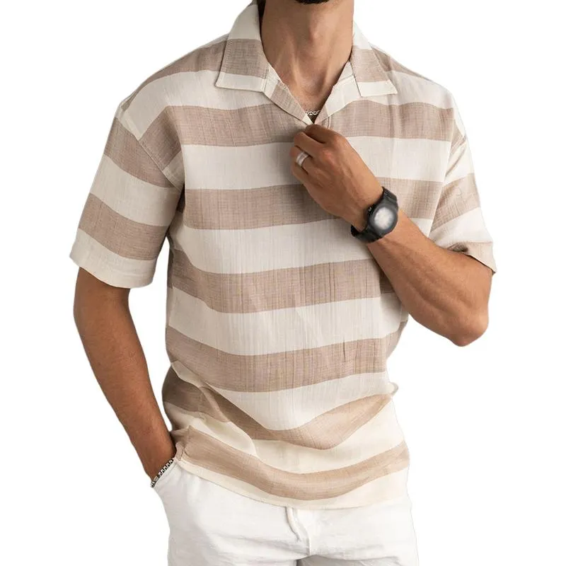 Men's Casual Solid Color Lapel Striped T-Shirt 71232750TO sold by Manly