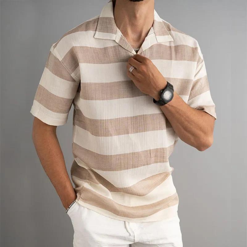 Men's Casual Solid Color Lapel Striped T-Shirt 71232750TO sold by Manly product image thumbnail 2
