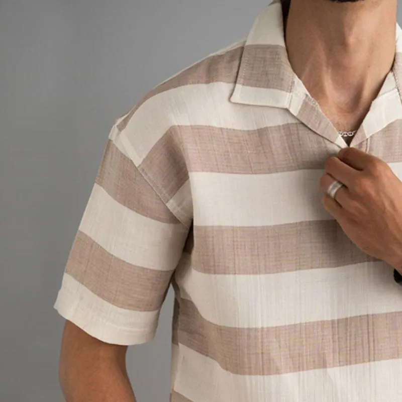 Men's Casual Solid Color Lapel Striped T-Shirt 71232750TO sold by Manly product image thumbnail 3