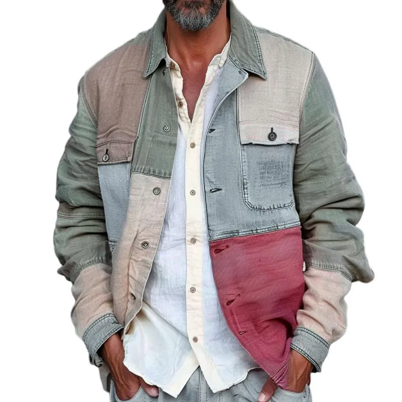 Men's Fashion Colorblock Lapel Breast Pocket Single Breasted Jacket 32120343Z sold by Manly