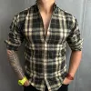 Men's Vintage Check Pocket Lapel Long Sleeve Shirt 00562118TO sold by Manly