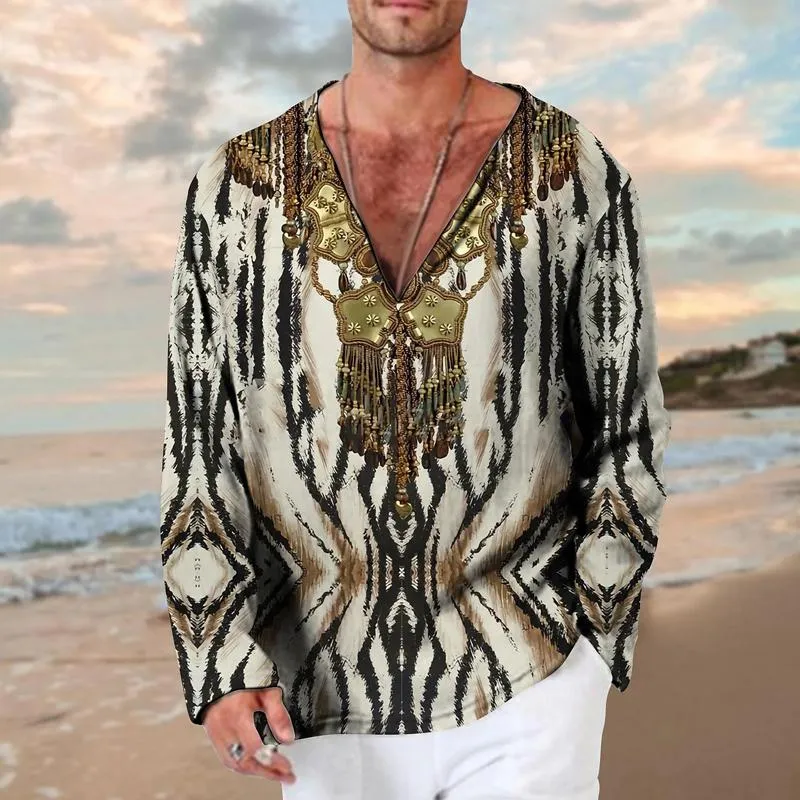 Men's Casual Printed V-Neck Long Sleeve T-Shirt 03153927X sold by Manly product image thumbnail 3