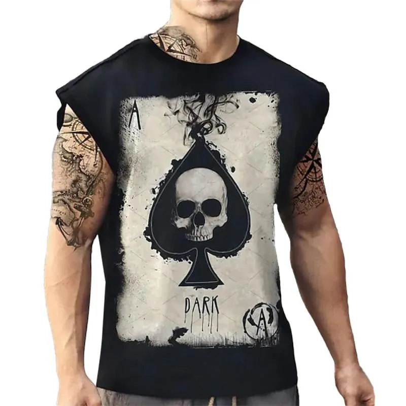 Men's Casual Skull Print Crew Neck Tank Top 90151250Y sold by Manly