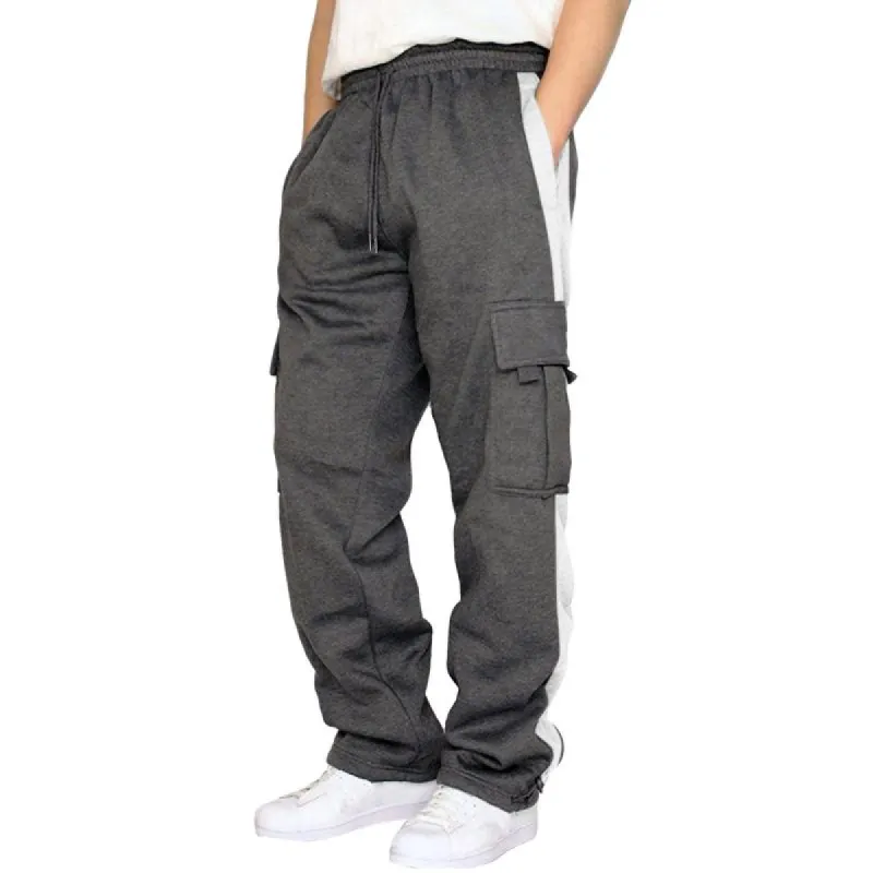Men's Colorblock Straight Multi-pocket Elastic Waist Casual Sports Pants 42431407Z sold by Manly