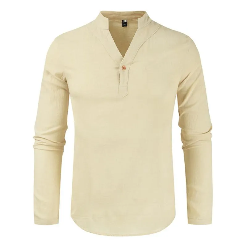 Men's Cotton Linen Long Sleeve Solid Color Shirt 92433612X sold by Manly