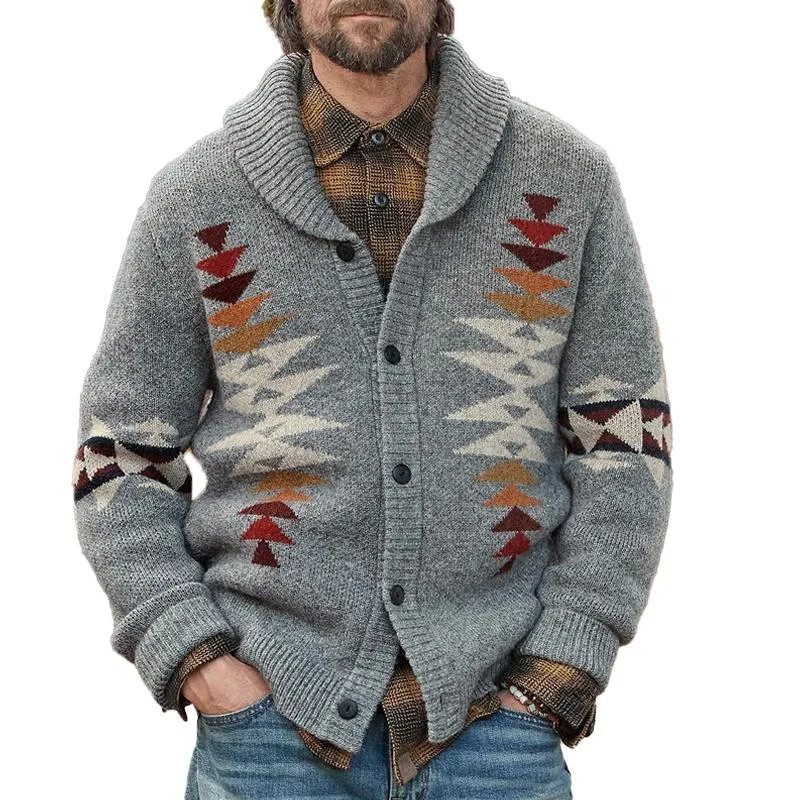 Men's Vintage Jacquard Lapel Long Sleeve Cardigan 29110250Y sold by Manly