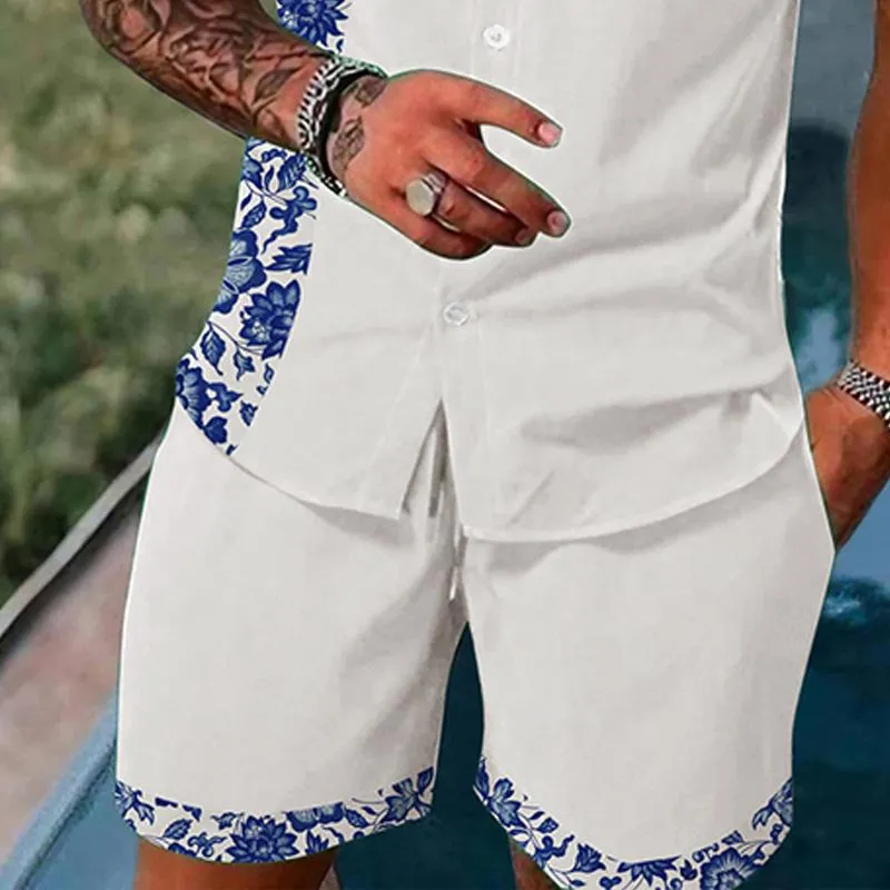 Men's Casual Printed Short-sleeved Shirt and Shorts Two-piece Set 16619405X sold by Manly product image thumbnail 2