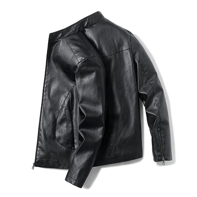 Men's Casual Stand Collar Zipper Slim Leather Jacket 99434666M sold by Manly product image thumbnail 3