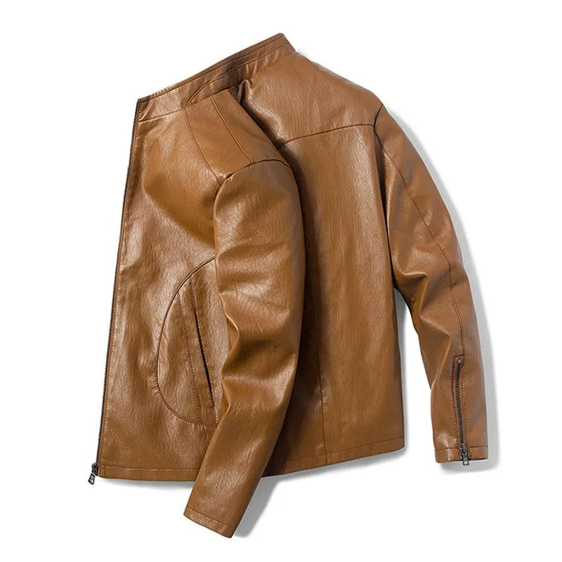 Men's Casual Stand Collar Zipper Slim Leather Jacket 99434666M sold by Manly product image thumbnail 2
