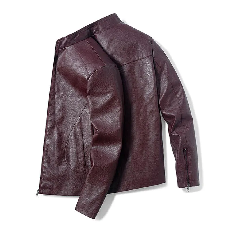 Men's Casual Stand Collar Zipper Slim Leather Jacket 99434666M sold by Manly