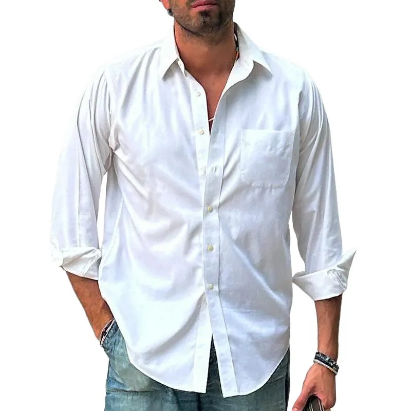 Men's Solid Color Lapel Chest Pocket Long Sleeve Shirt 45215531Z sold by Manly