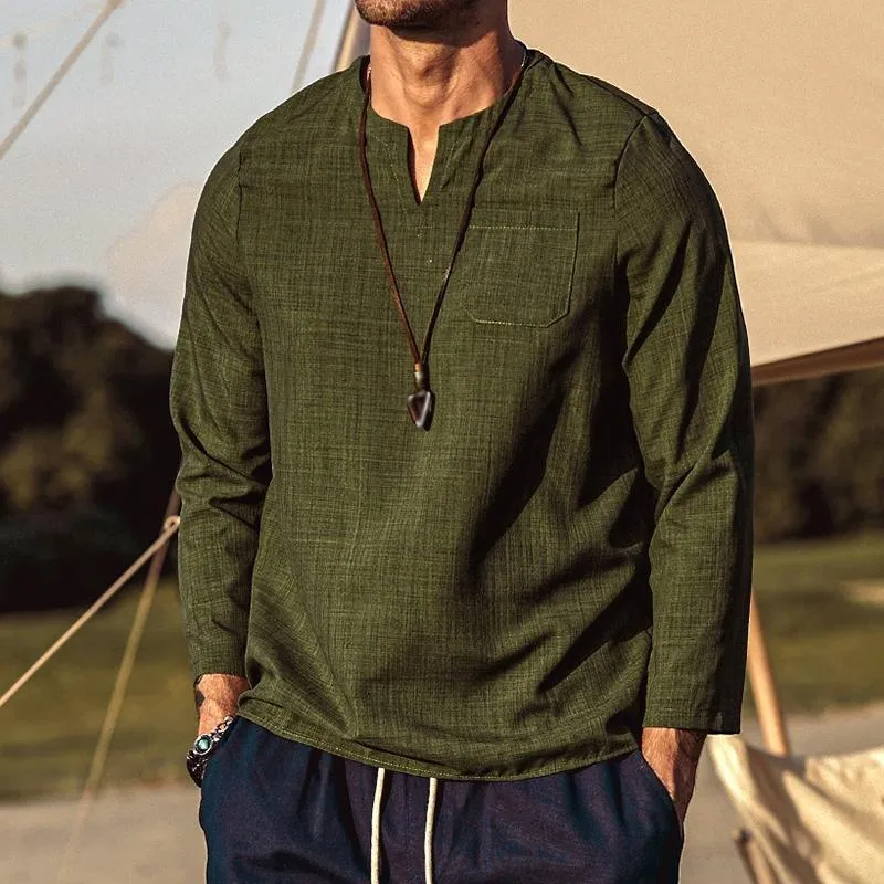 Men's Vintage Cotton and Linen V-Neck Shirt 69378252TO sold by Manly product image thumbnail 2