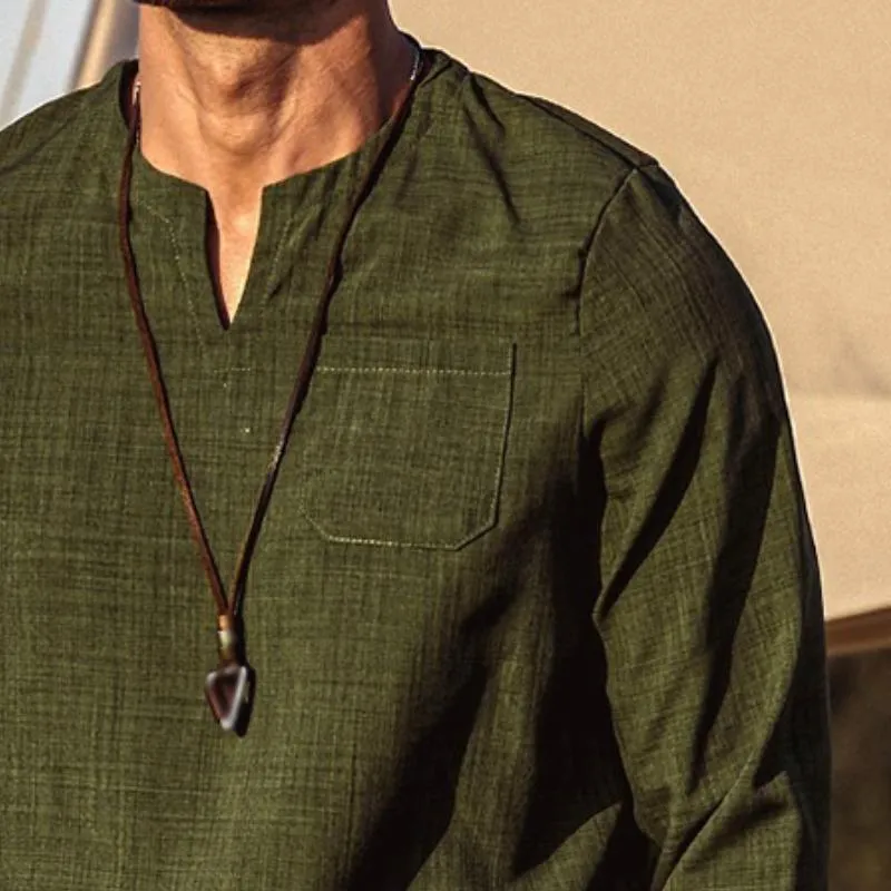 Men's Vintage Cotton and Linen V-Neck Shirt 69378252TO sold by Manly product image thumbnail 3