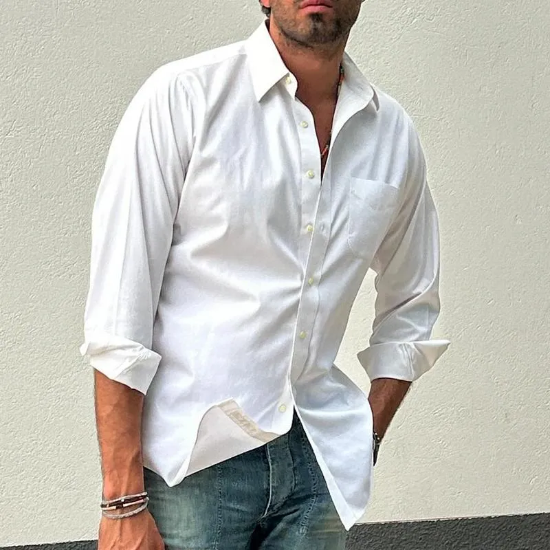 Men's Solid Color Lapel Chest Pocket Long Sleeve Shirt 45215531Z sold by Manly product image thumbnail 3