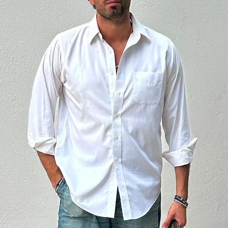 Men's Solid Color Lapel Chest Pocket Long Sleeve Shirt 45215531Z sold by Manly product image thumbnail 2