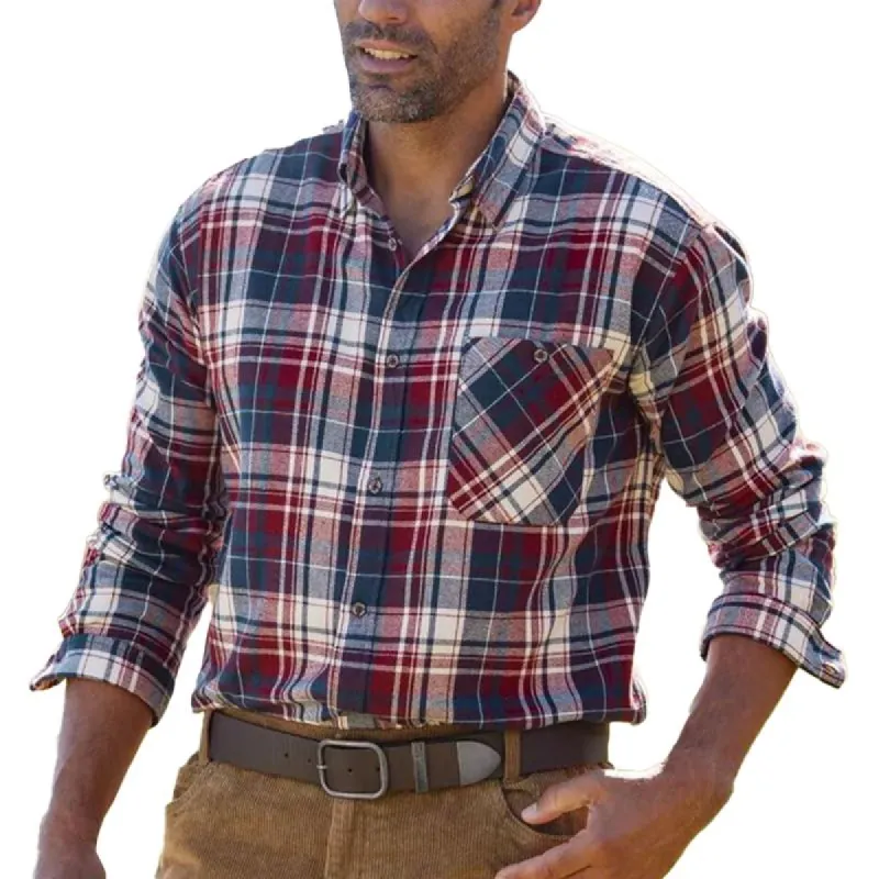 Men's Vintage Loose Lapel Plaid Long Sleeve Shirt 58183776X sold by Manly