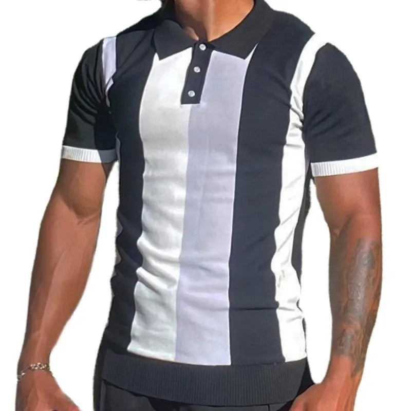 Men's Fashionable Color Block Knitted Short Sleeve Polo Shirt 91180275M sold by Manly