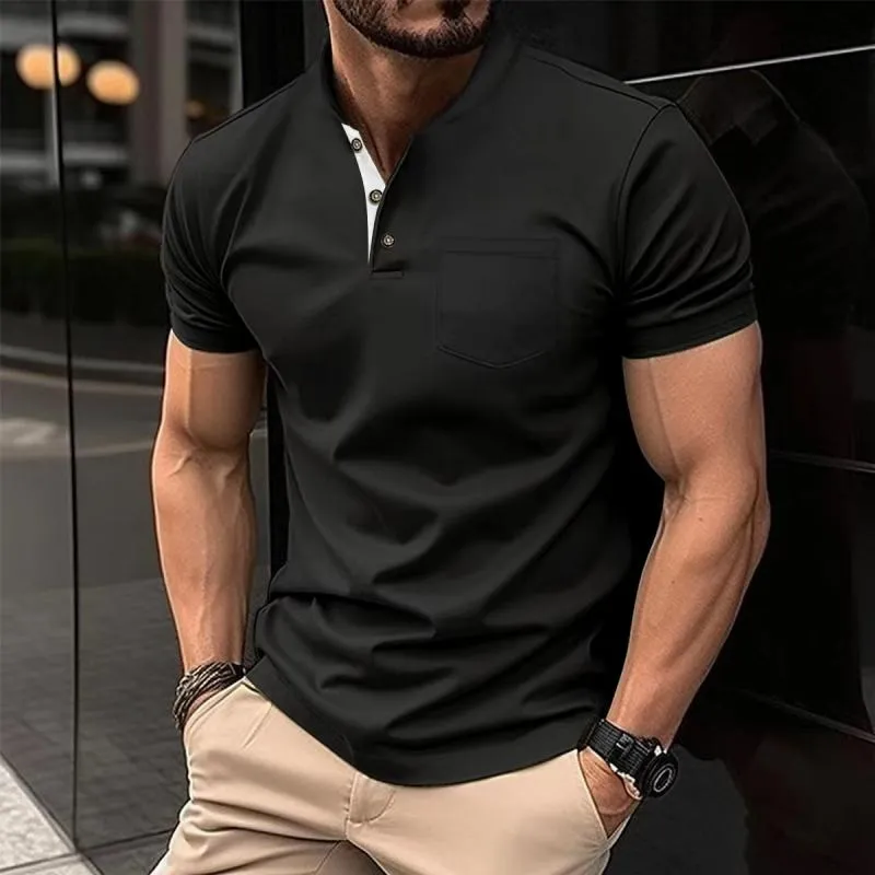 Men's Colorblock Henley Neck Chest Pocket Short Sleeve T-Shirt 87464309Y sold by Manly product image thumbnail 2