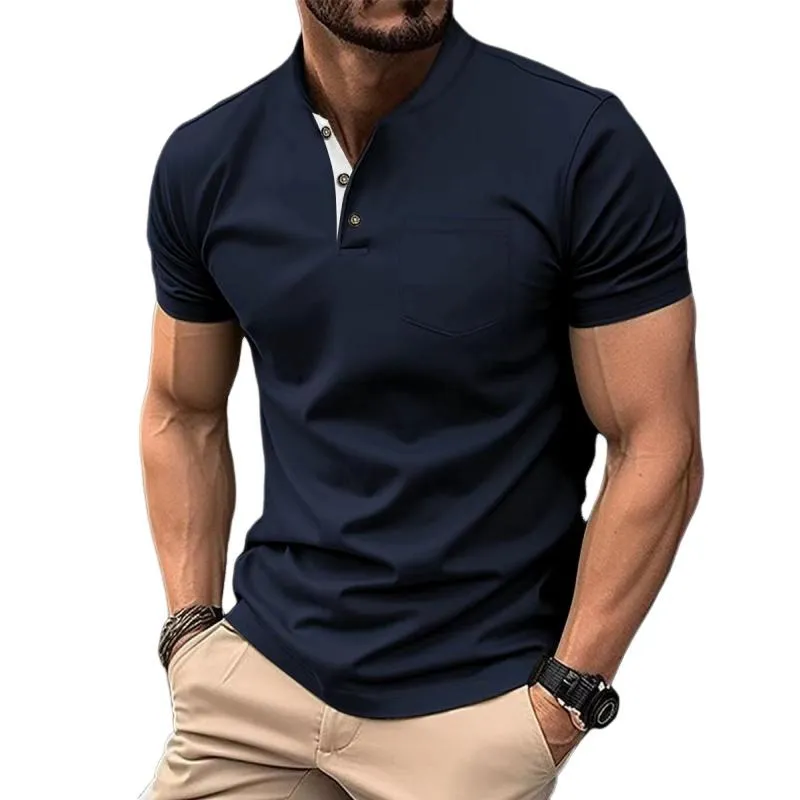 Men's Colorblock Henley Neck Chest Pocket Short Sleeve T-Shirt 87464309Y sold by Manly