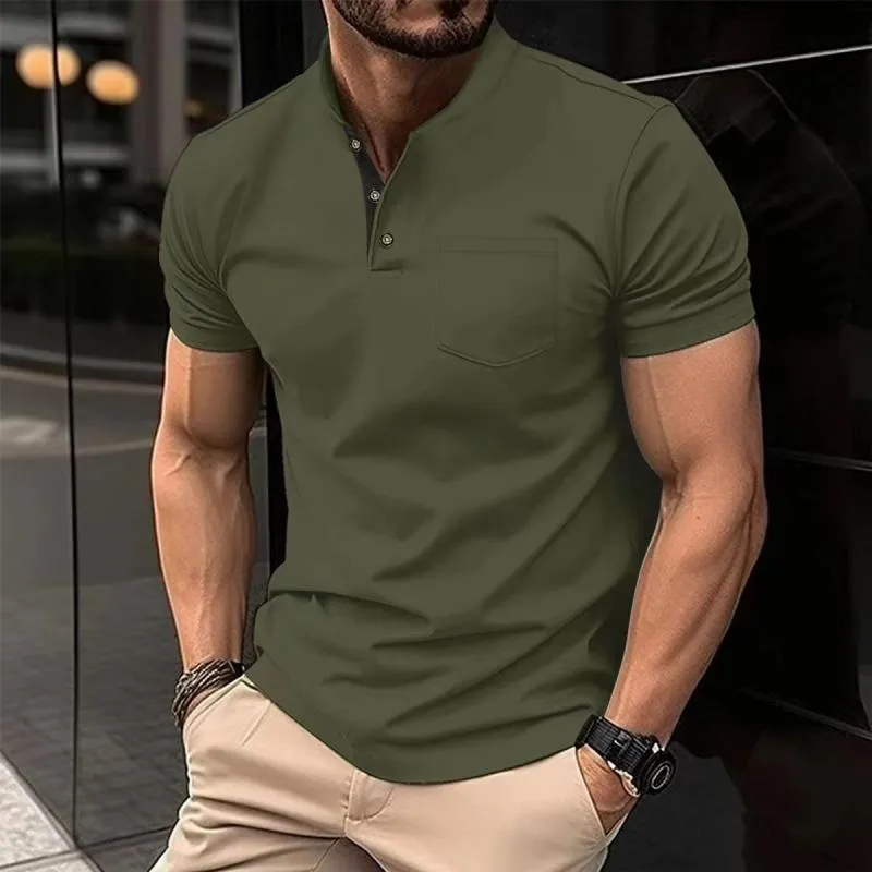 Men's Colorblock Henley Neck Chest Pocket Short Sleeve T-Shirt 87464309Y sold by Manly product image thumbnail 4