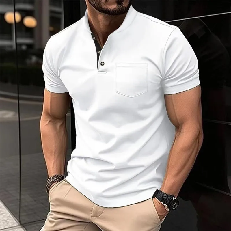 Men's Colorblock Henley Neck Chest Pocket Short Sleeve T-Shirt 87464309Y sold by Manly product image thumbnail 3