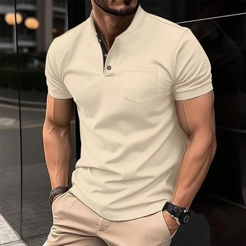 Men's Colorblock Henley Neck Chest Pocket Short Sleeve T-Shirt 87464309Y sold by Manly product image thumbnail 5