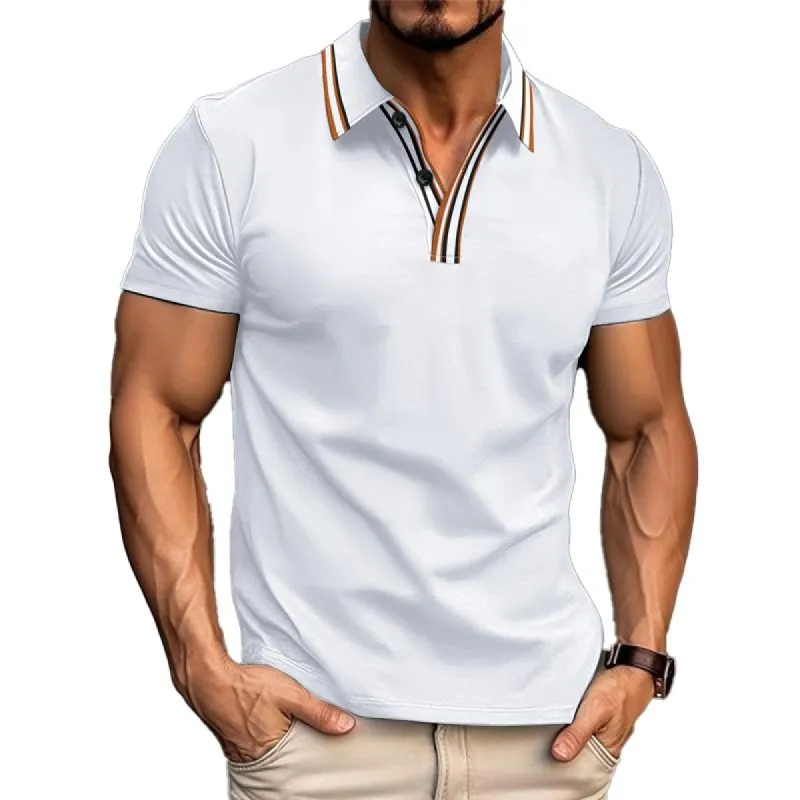 Men's Casual Collar Striped Short Sleeve Polo Shirt 38462623Y sold by Manly