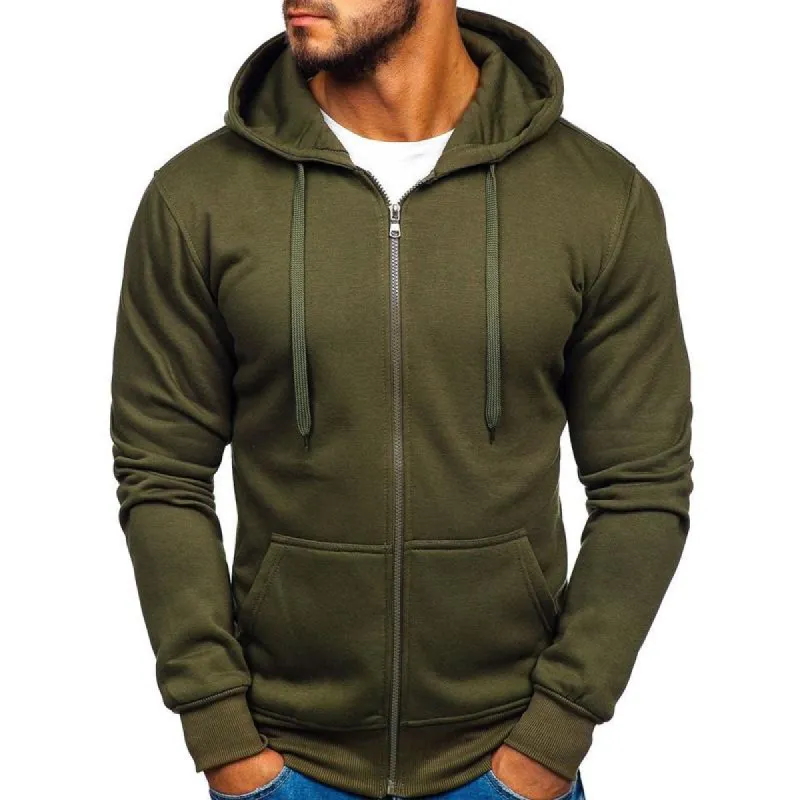Men's Solid Color Zip Hooded Drawstring Sweatshirt 38242600X sold by Manly