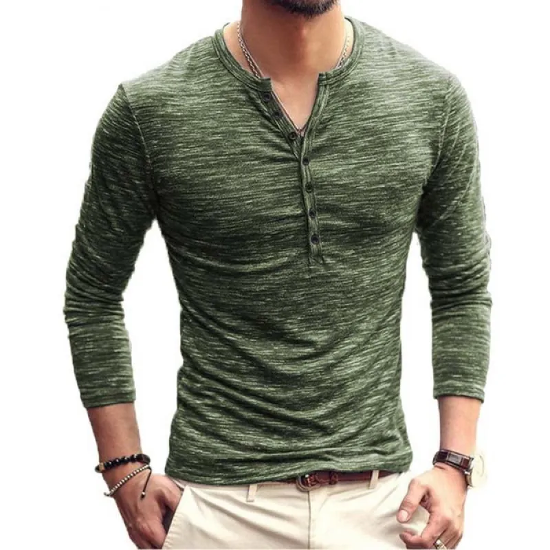 Men's Round Neck Solid Color Henley Shirt 57251524X sold by Manly