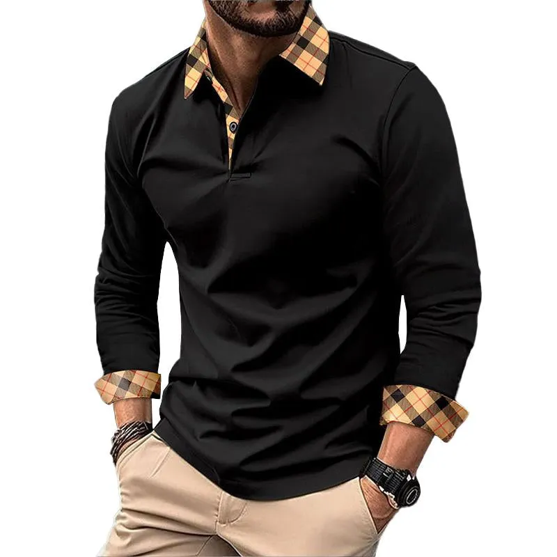 Men's Vintage Plaid Patchwork Lapel Slim Fit Polo Shirt 98022467M sold by Manly