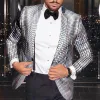 Men's Vintage Checkered Lapel Party Shiny Blazer 39027791Y sold by Manly