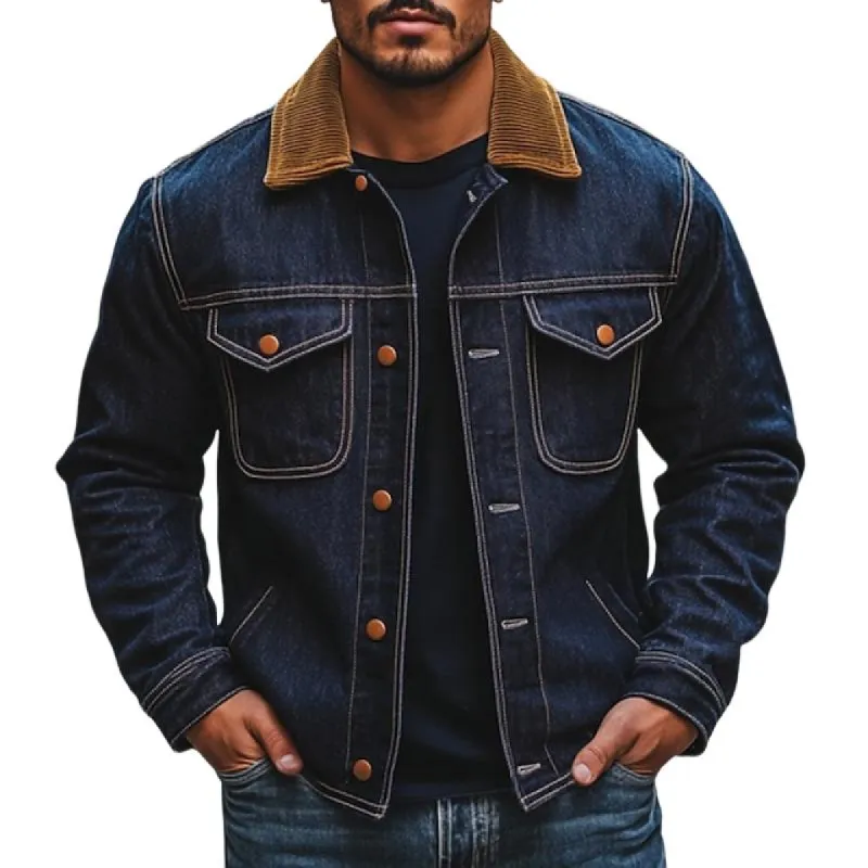 Men's Corduroy Patchwork Denim Multi-Pocket Jacket 13989849Y sold by Manly