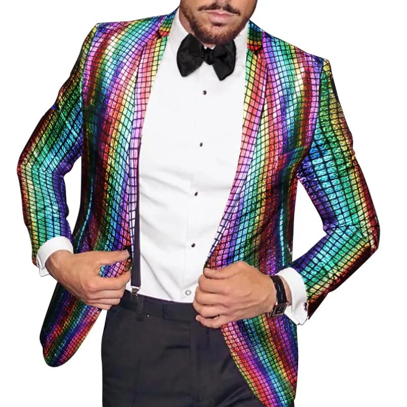 Men's Vintage Checkered Lapel Party Shiny Blazer 39027791Y sold by Manly
