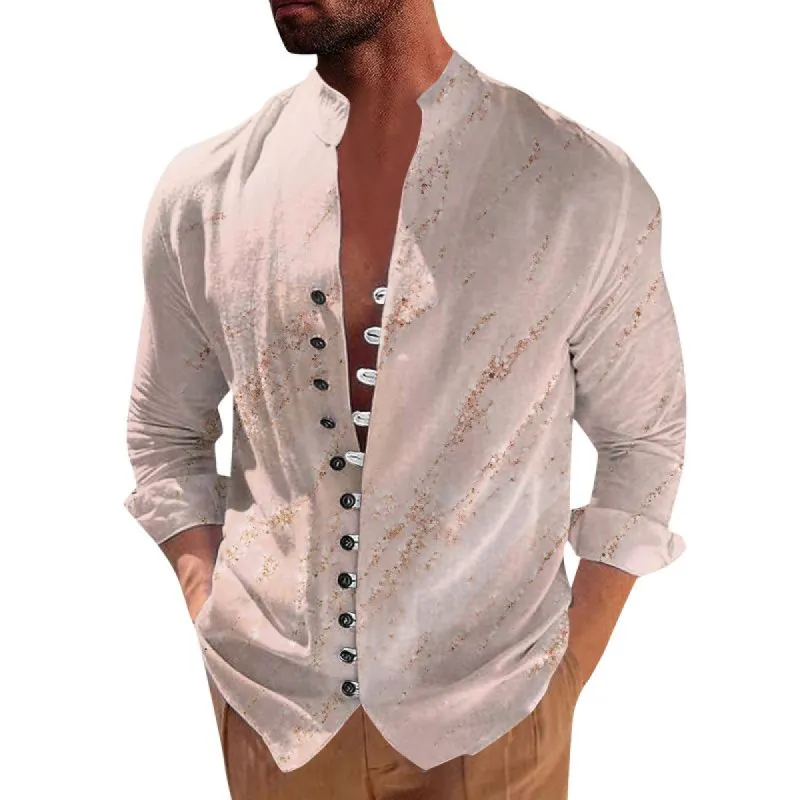 Men's Printed Stand Collar Single Breasted Casual Shirt 24291060Z sold by Manly