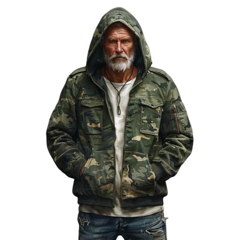 Men's Camouflage Multi-Pocket Hooded Cargo Jacket 84171591Y sold by Manly