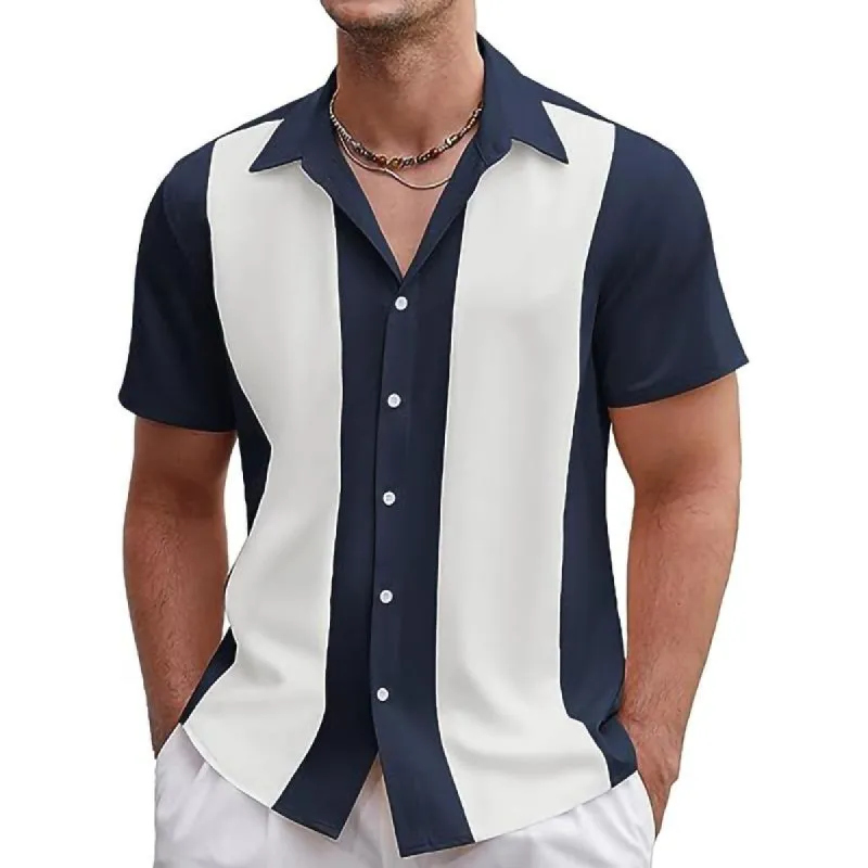Men's Colorblock Lapel Short Sleeve Shirt 10460078Y sold by Manly