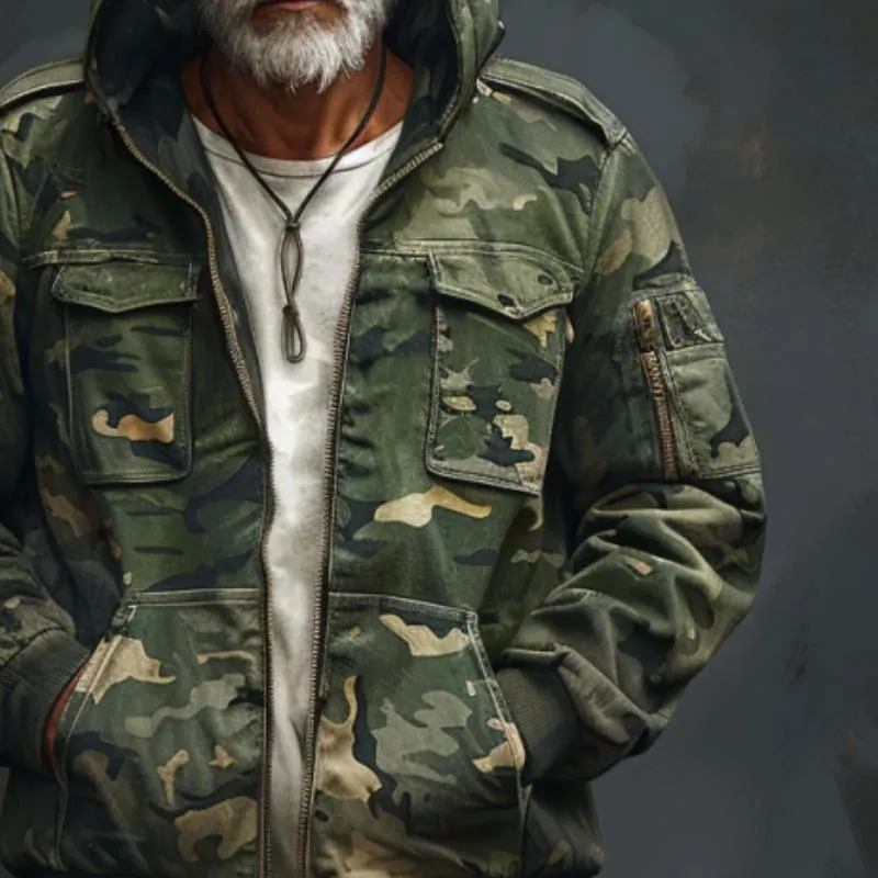 Men's Camouflage Multi-Pocket Hooded Cargo Jacket 84171591Y sold by Manly product image thumbnail 3