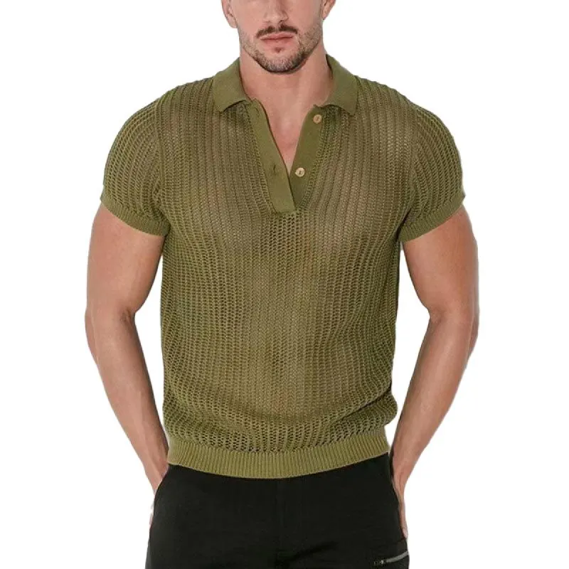 Men's Casual Solid Color Knitted Short Sleeved Polo Shirt 96701506Y sold by Manly