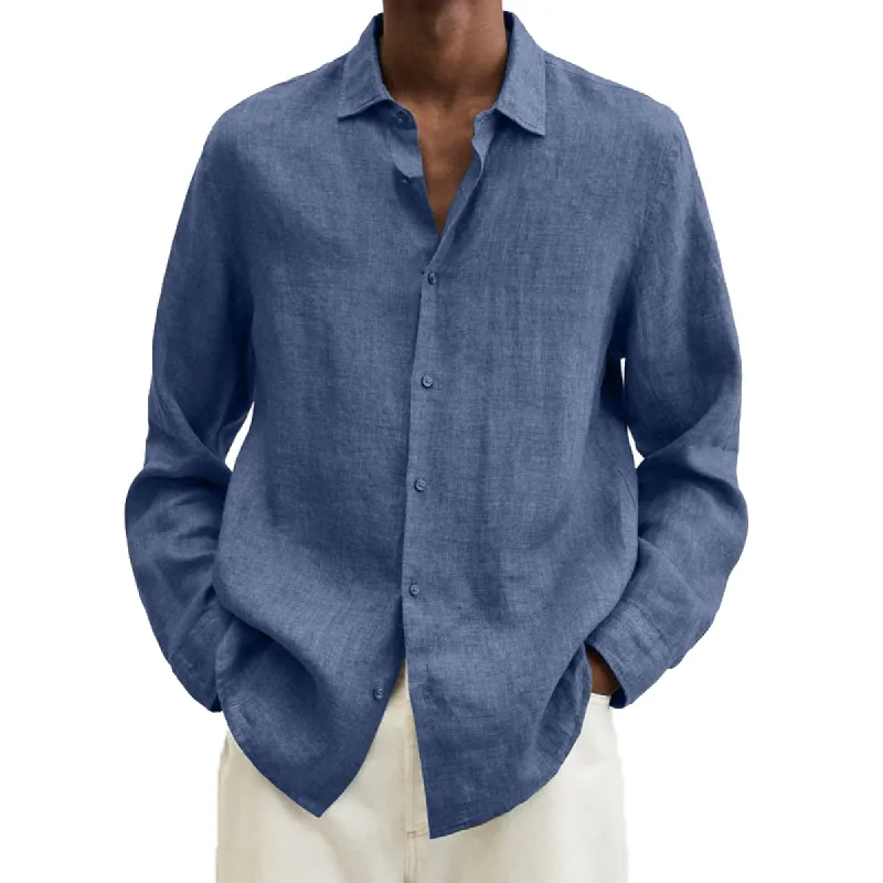 Men's Lapel Longs Sleeve Loose Fit Cotton And Linen Shirt 38274367Z sold by Manly
