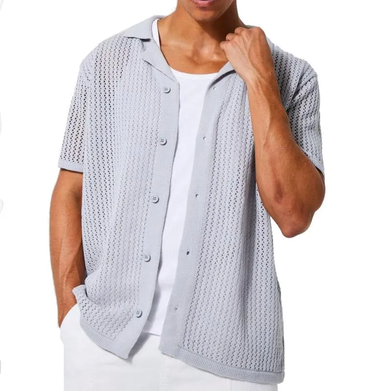 Men's Casual Knitted Hollow Short Sleeve Shirt 85210218X sold by Manly