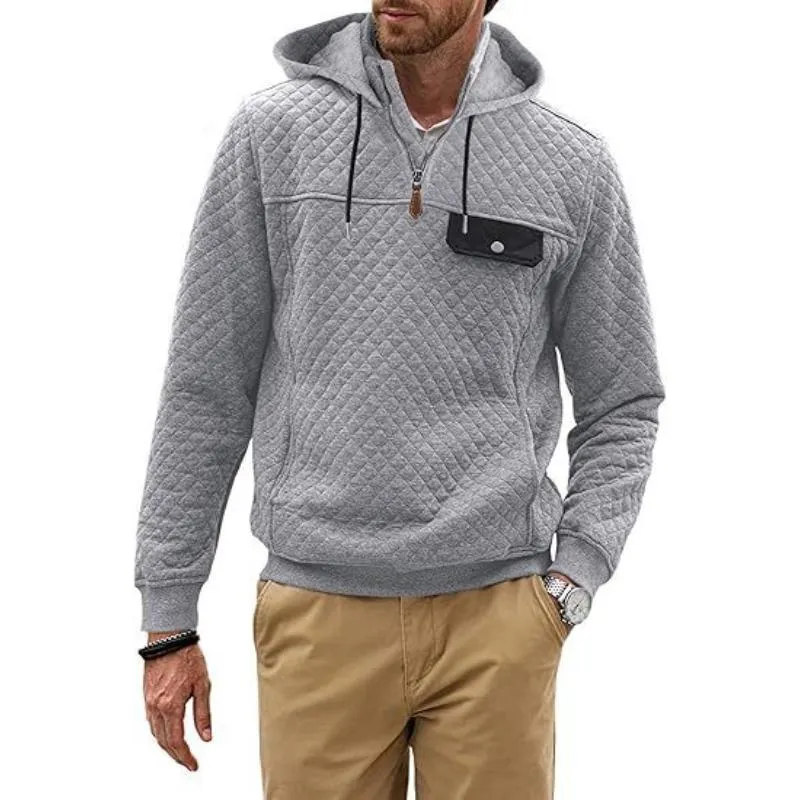 Men's Casual Plaid Zipper Collar Patchwork Loose Long Sleeve Hoodie 46951601M sold by Manly product image thumbnail 4