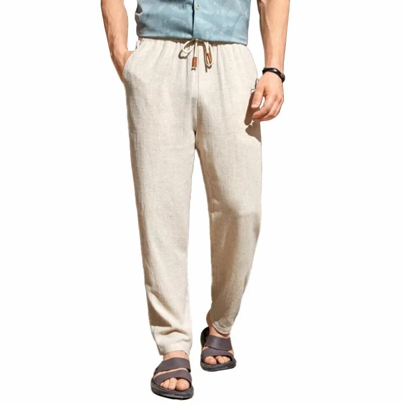 Men's Solid Color Cotton And Linen Elastic Waist Casual Pants 51379161Z sold by Manly