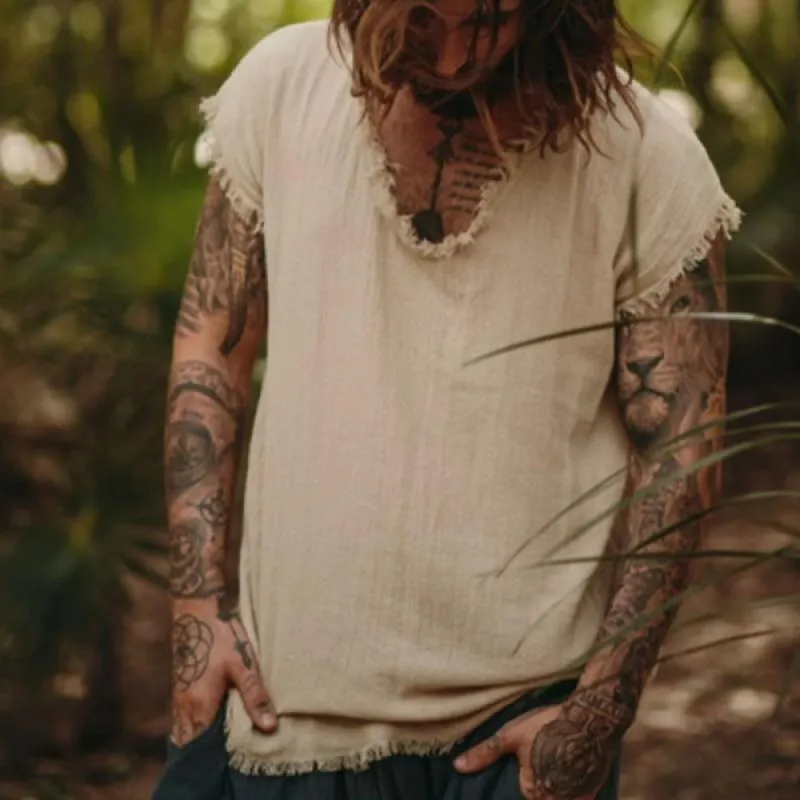 Men's Solid Loose Raw Edge V Neck Casual Tank Top 30892680Z sold by Manly product image thumbnail 5