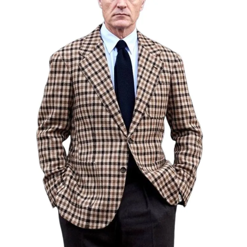Men's Retro Checked Notch Lapel Two Buttons Slim Blazer 96691922Z sold by Manly