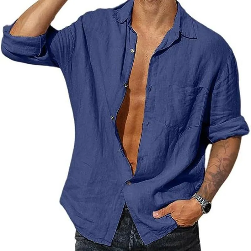 Men's Vintage Solid Linen Pocket Long Sleeve Shirt 32093917Y sold by Manly product image thumbnail 3