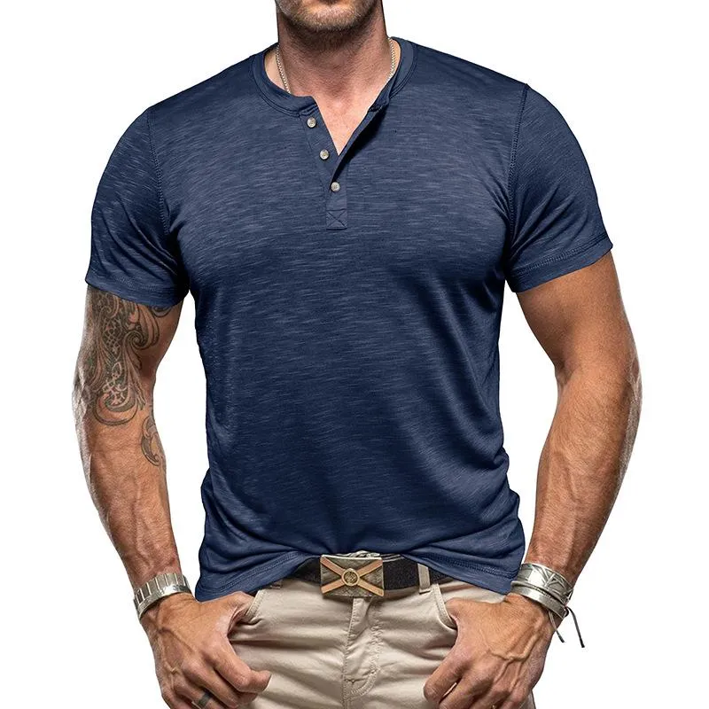 Men's Casual Solid Color Henley Collar Short Sleeve T-Shirt 36614697M sold by Manly product image thumbnail 4
