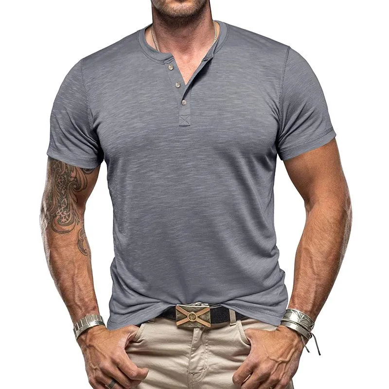 Men's Casual Solid Color Henley Collar Short Sleeve T-Shirt 36614697M sold by Manly product image thumbnail 3