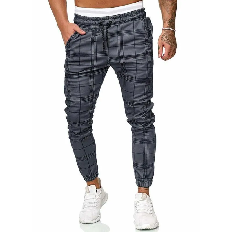 Men's Plaid Print Drawstring Casual Pants 93023096X sold by Manly