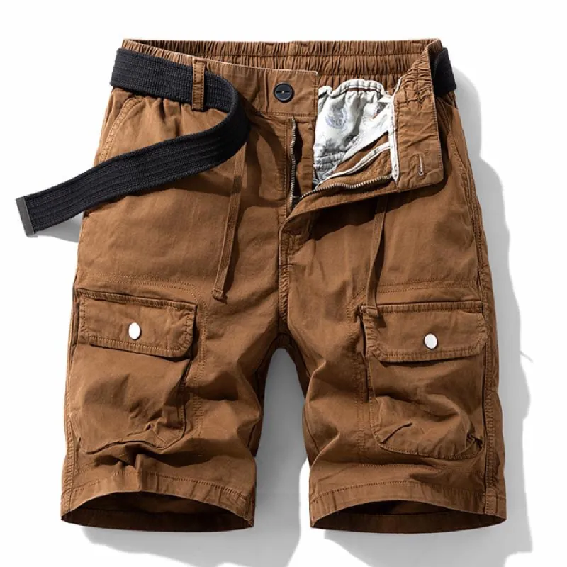Men's Casual Washed Cotton Multi-Pocket Straight Cargo Shorts (Belt Excluded) 14086604M sold by Manly