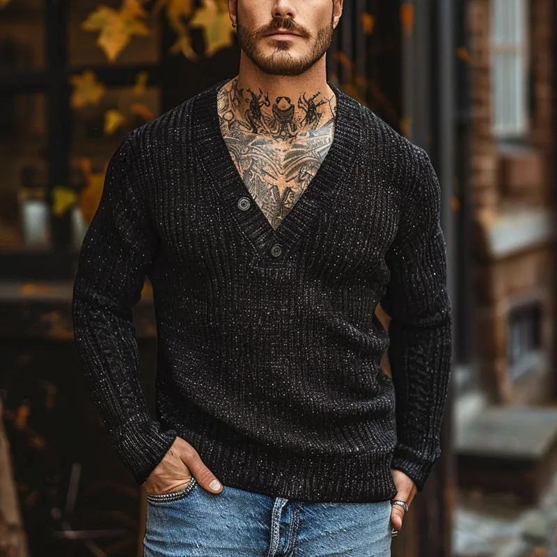 Men's Casual Button V-Neck Slim Fit Long Sleeve Knitted Sweater 05630752M sold by Manly product image thumbnail 2
